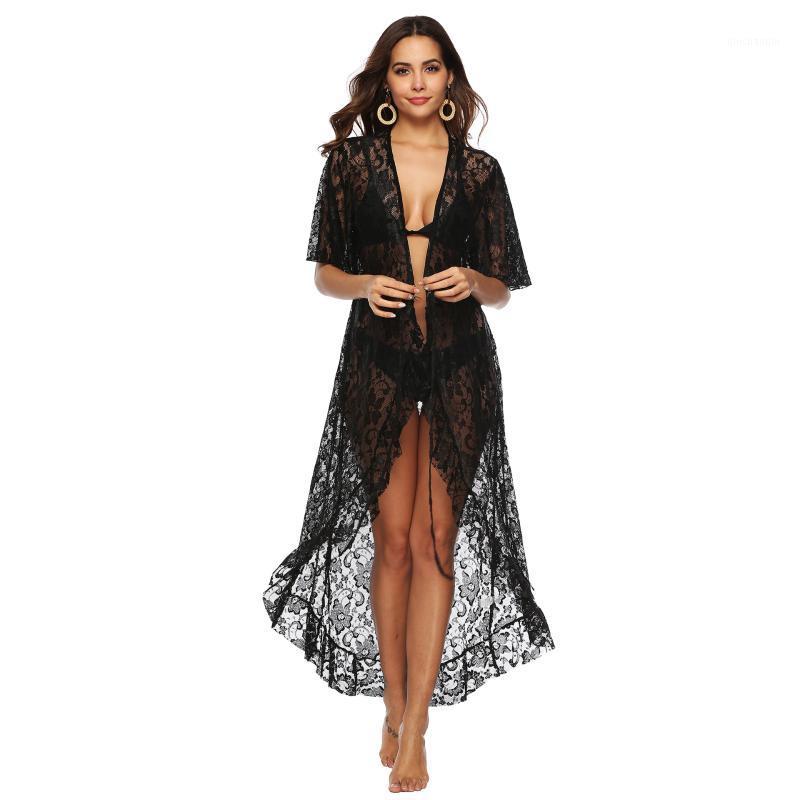 

Women Summer Sexy Lace See Through Bathing Suit Bikini Cover Up Hollow Out Bandage Swimwear Beachwear Kaftan Robe Tunic Cover-up1