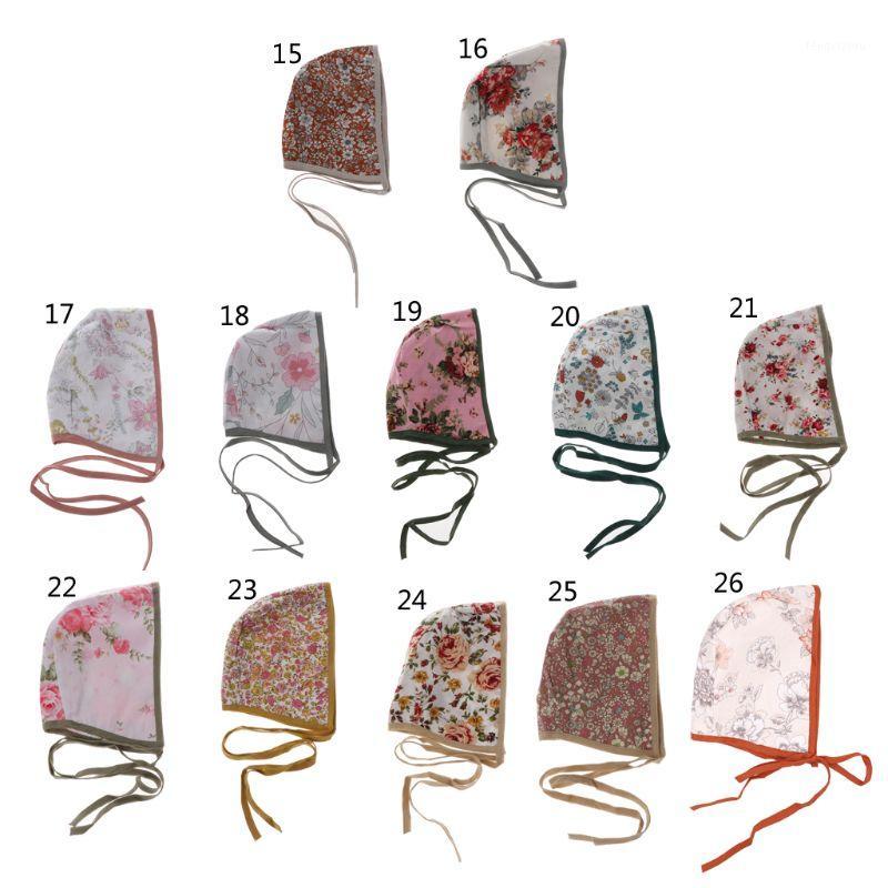 

Baby Hat Floral Vintage Newborn Photography Double Side Linen Strap Beanie Boys Girls Props Cap Countryside Costume Kids Bonnet1, 23