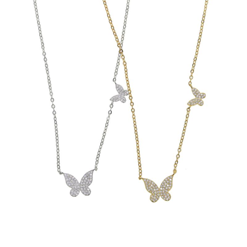 

New arrived mini butterfly charm pendant necklace with cz paved long neckalce for women fashion cute animals necklace