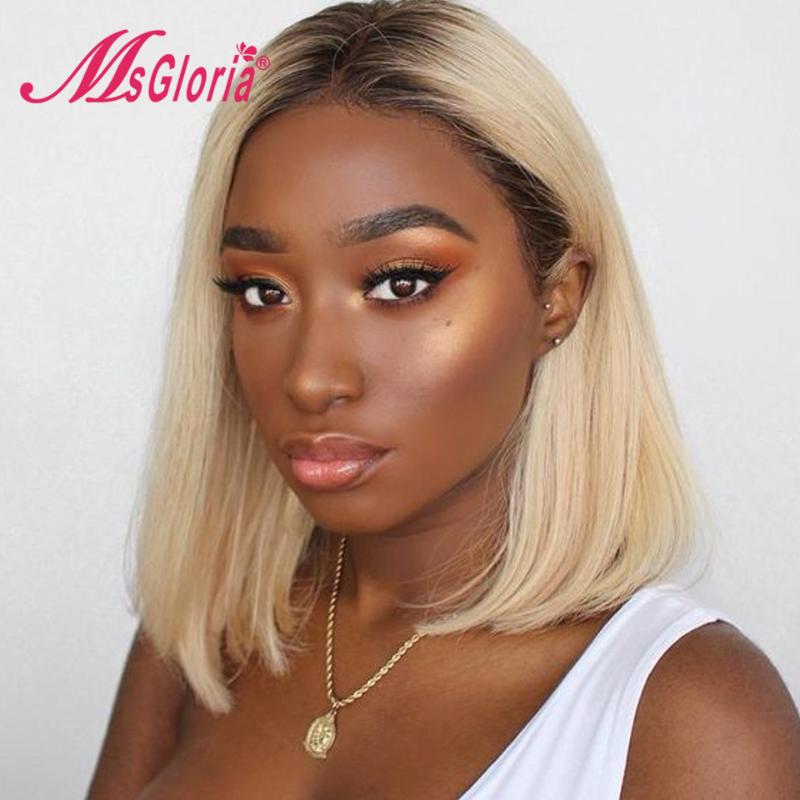 

180% Density #4/613 Ombre Blonde Part Lace Wigs Bob Lace Front Wig Brazilian Remy Front Human Hair Wigs For Black Women, As pic