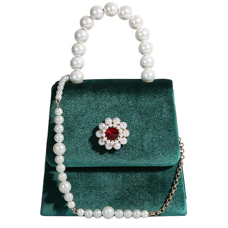

Vintage Velvet Ladies Handbag High-end Pearl Chain Women Messenger Bag Niche Design Ladies Shoulder Bag and Square and Purse, Black
