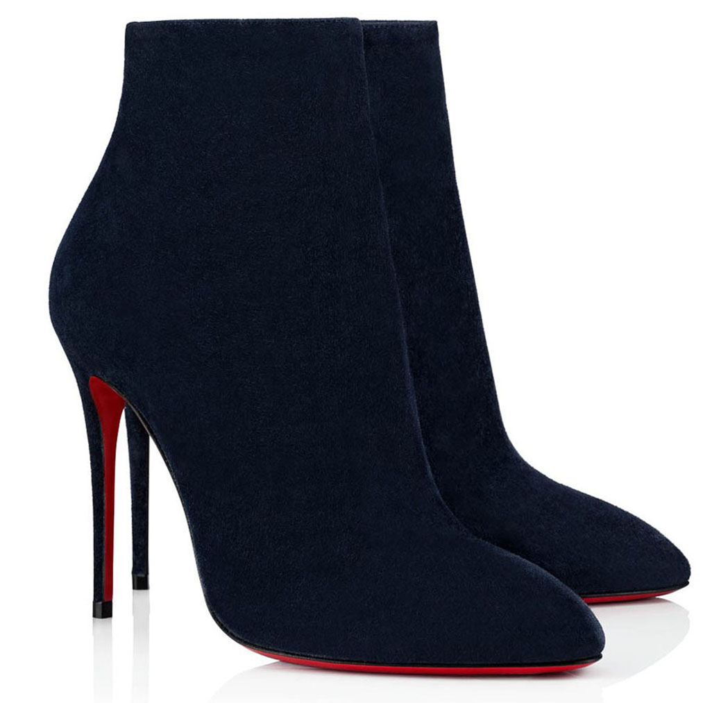 

2020 Woman Ankle Shoes Booty Blue Suede Ankle Boots Fashion Sexy Ladies Red Bottom High Heels Shoes Pumps Party Dress Shoes With box