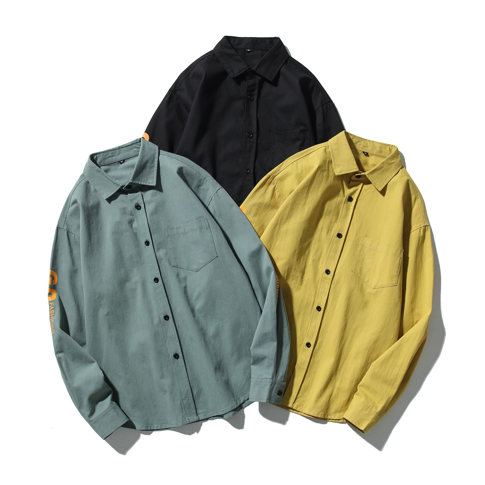 

Brand 2021 Spring Autumn Long Sleeves New Flannel Collar Korea Style Black Shirt for Men's Clothing 4fpe, C761 a