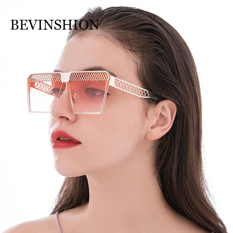 

Oversized Metal Hollow Square Sunglasses Women Flat Top Sexy Vintage Glasses Clear Mirror Coating Goggles Sun Glasses Men Couple