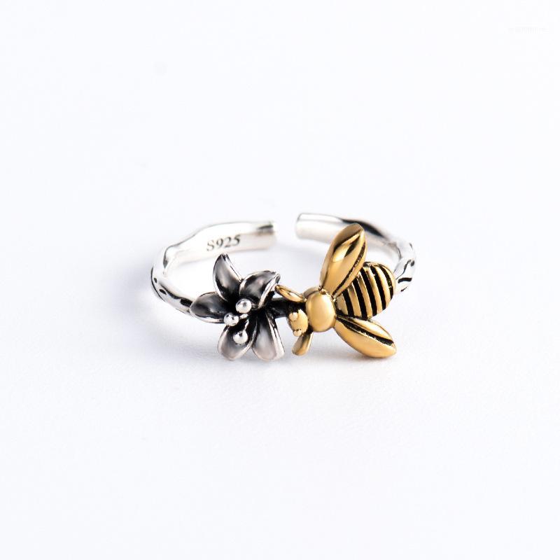 

DAIMI Real 925 Sterling Silver Bee Collecting Honey Natural Handmade Fine Jewelry Open Silver Rings for Women1