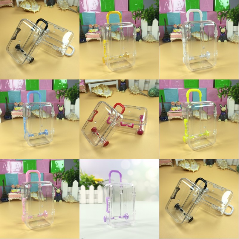 

Mini Rolling Travel Suitcase Candy Box Baby Shower Wedding Favors Acrylic Clear Party Table Decoration Supplies Gifts 226 J2