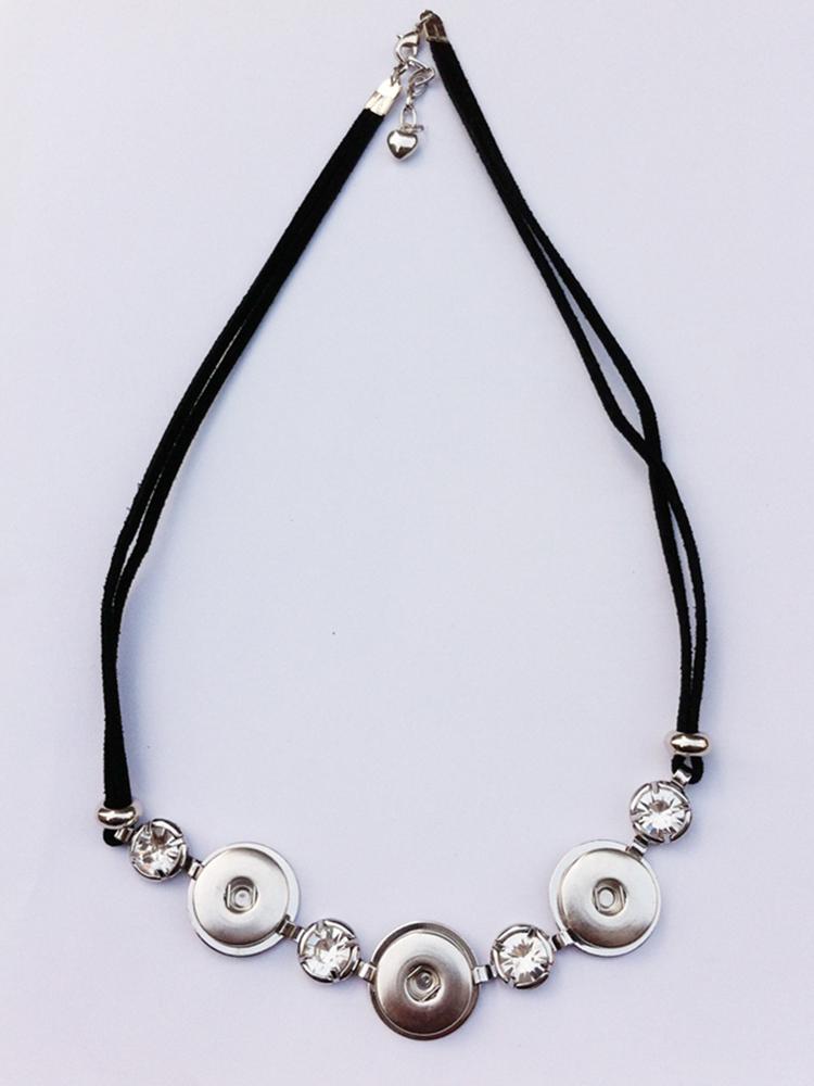 

18mm Snap Buttons Choker 3 Buttons Connector Crystal Rhinestone Metal Necklace Women Jewelry