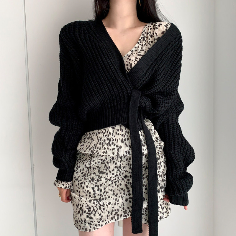 

2021 New Sweet Korean Cardigan Mesh Women's Fashions Neck Band Short Waistlines Chic Sheer Purple Jumpers ODKE