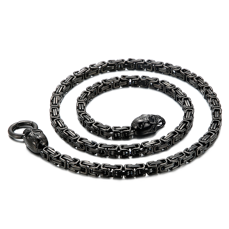 

117g heavyweight stainless steel Gold Byzantine chain Link chain Two Skull Charms clasp necklace 6mm 28 inch XMAS Gifts Mens Gifts
