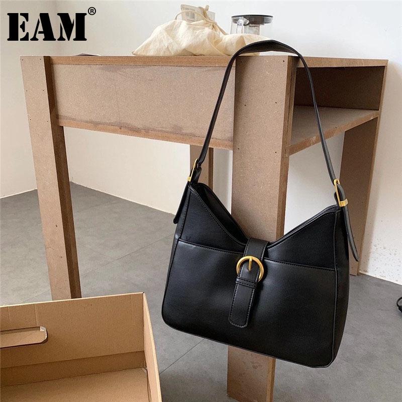 

[EAM] Women New Vintage High Quality PU Leather Flap Personality All-match Crossbody Shoulder Bag Fashion Tide 2021 18A1317, Black