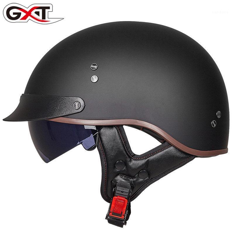 

GXT vintage motorcycle helmet vintage summer half helmet with inner visor jet retro capacete casque moto DOT approved1