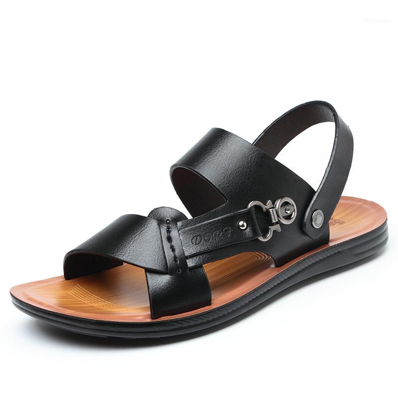 

New Non-slip Soft Bottom Outdoor BeachSummer Slippers Men's Leather 2020 Sandals And Slippers Casual Sandals Men's Summer Sandal1, A8808 black