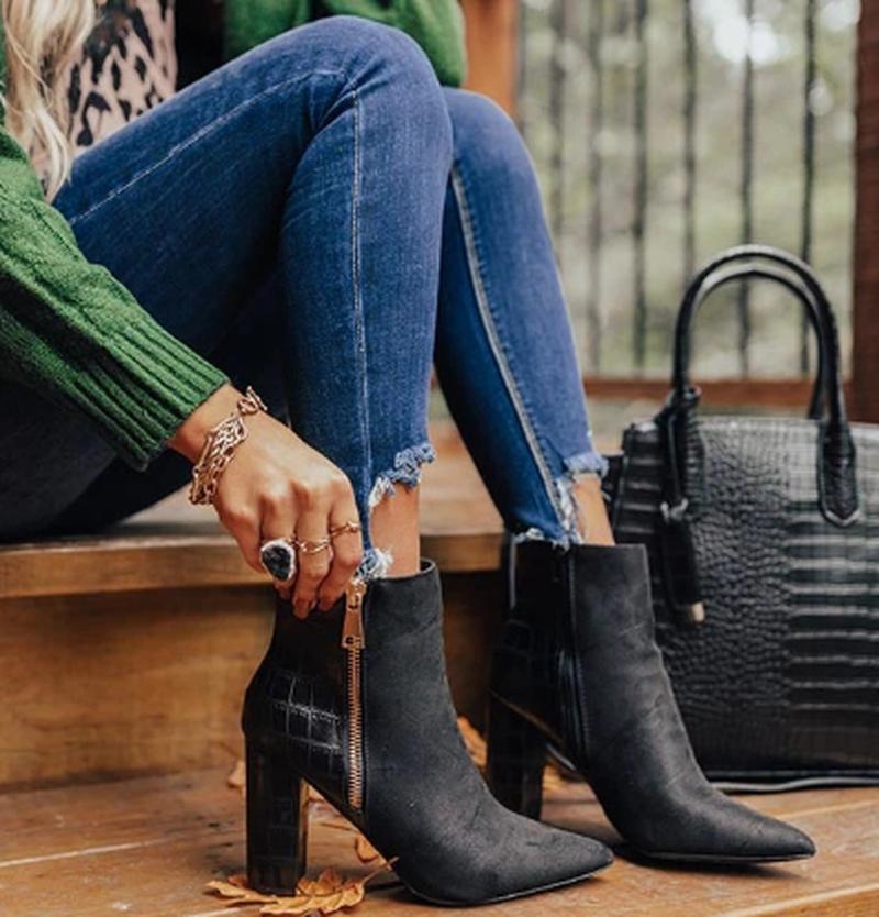 

matin boot shoes woman soft women ankle boots mid heels booties autumn matin shoe chaussures femme zapatos mujer sapato K0211, Black