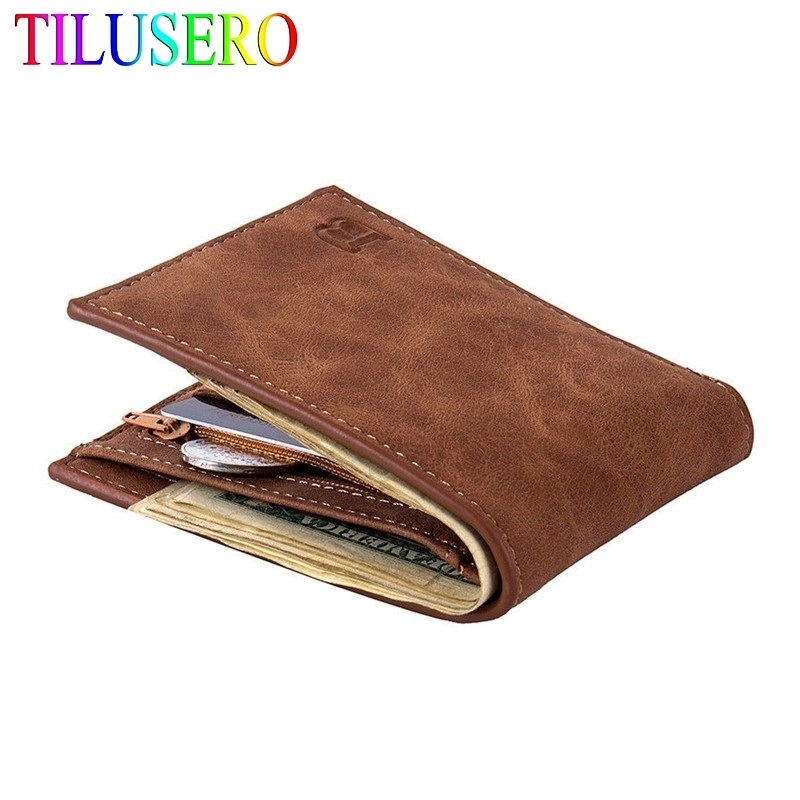 

PU Leather Men's Wallet New Fashion With Zipper Small Money Dollar Slim Design, Brown wallet