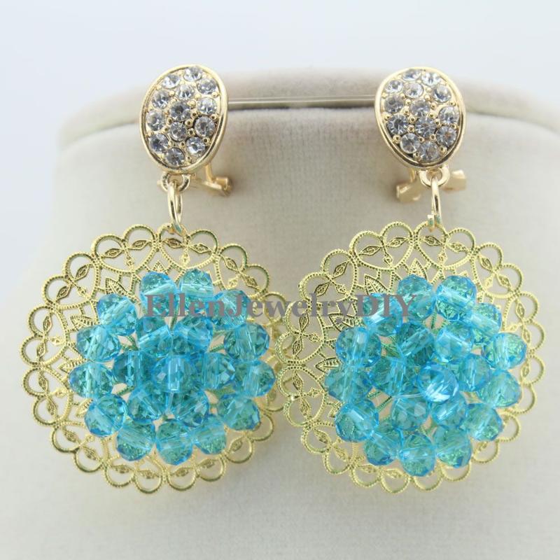 

Hoop & Huggie Blue Crystal Earrings Nigerian Beads Statement Bridesmaid W11463