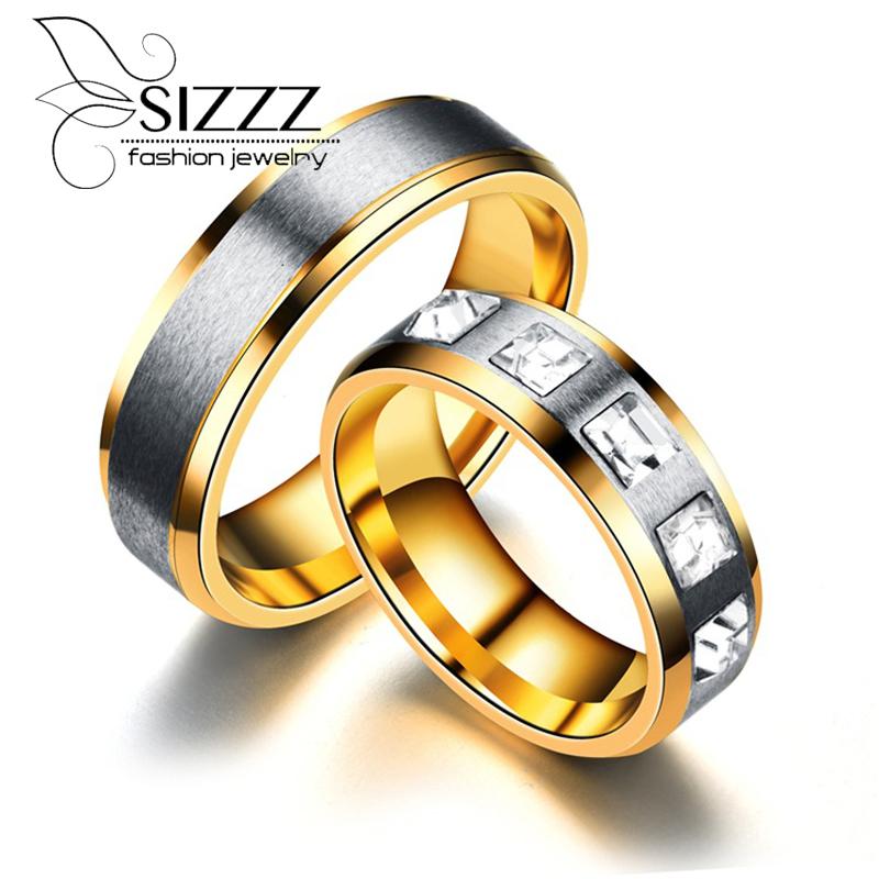 

SIZZZ Carved zircon ring fashion stainless steel lovers Gold Color ring Women/Men