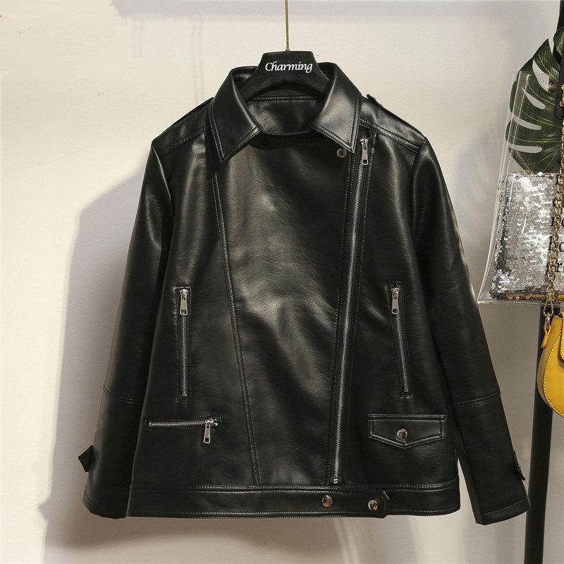 

Women's Oversized Pu Leather Jacket Women Turn Down Collar Black Faux Leather Jackets Women Plus Size Moto Biker Zipper Coat 5XL