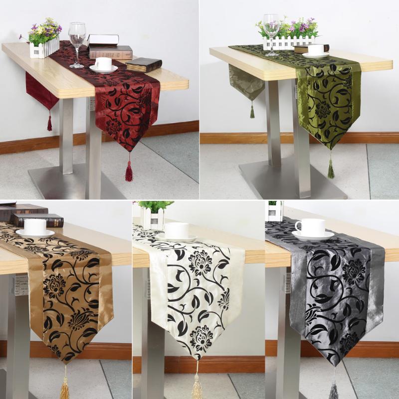 

48Table Cloth European Flower tablecloth Party Wedding Decoration Raised Flower Blossom Flocked Damask Table Runner Cloth Cover, Color 1