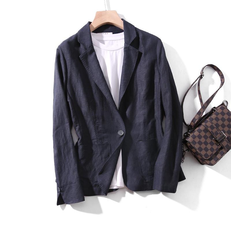 

Women Linen Blazer 2021 Autumn New Breathable Linen Blend Long Sleeve Blazer Women Casual Slim, Khaki