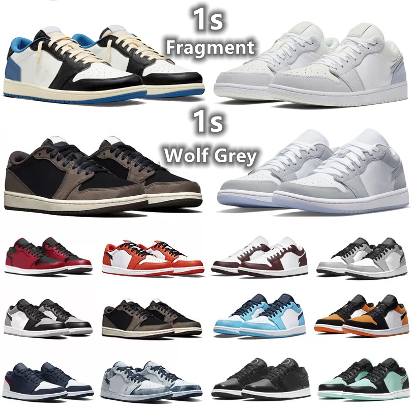 

1 1s Low Mens Basketball Shoes Sneaker Reverse Mocha Fragment Dark Mocha White Camo Wolf Grey Paint Drip UNC Bred Diamond Twist Men Women Trainers Sports Sneakers, Pay for box