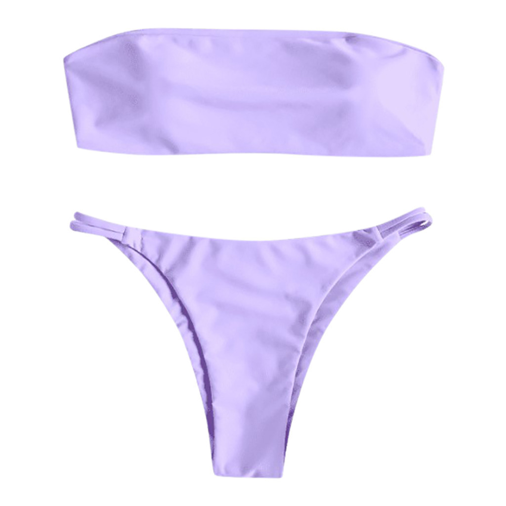 

Summer Sexy Bikini Low Waist Swimwear Women Purple Bandeau Bikini Set Biquini Swim Bathing Suit Swimsuit stroj kapielowy Y200319