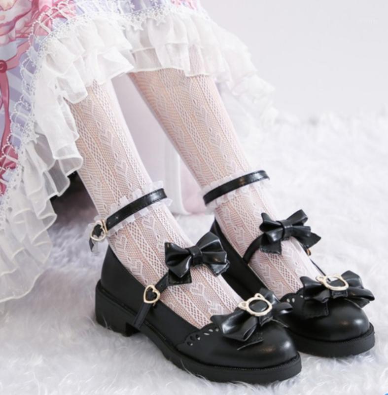 

Womens Lolita Round Toe Lace Bowknot Belt Straps Kawaii Cosplay Shoes Mid Heel Sweet 4Colors1, White