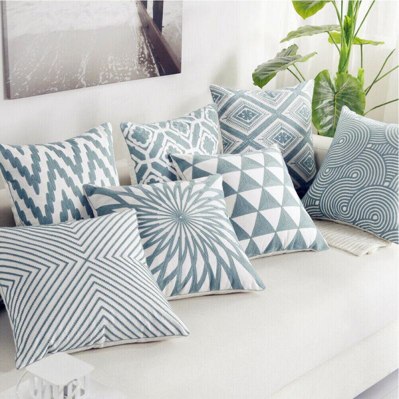 

Pillow Case Geometric Blue Cotton Throw Cover Home Office Sofa Car Waist Cushion Gift Decor, Black