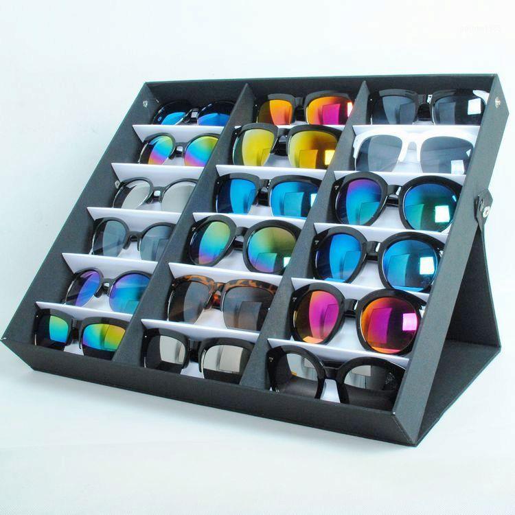 

Black 18 Checks Sunglasses Box Eyewear Organizer Display Case Collector Eyeglass Box Sunglasses Storage Holder1, As pic