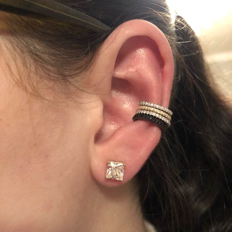 

925 sterling silver jewelry simple round circle cuff colorful cz paved green blue red purple Gold plated no piercing cuff earring