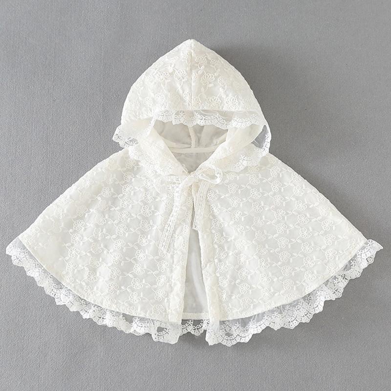 

New 2020 Autumn Winter Baby Girls Lace Hooded Cloak Children Clothing Girls Kids Princess Wind Cloak Coat 0-3Yrs, B0396 white