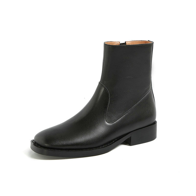 

2021 New Winter Newest Genuine Leather Women Ankle Fashion Concise Round Toe Thick Heels Boots Wedding Shoes Woman 5106, Black