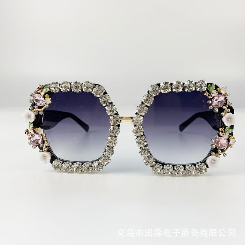 

Sunglasses Brand Design Handmade Rhinestone Square Fashion Glasses Women Flower With Pearl Round Vintage Beach Party1