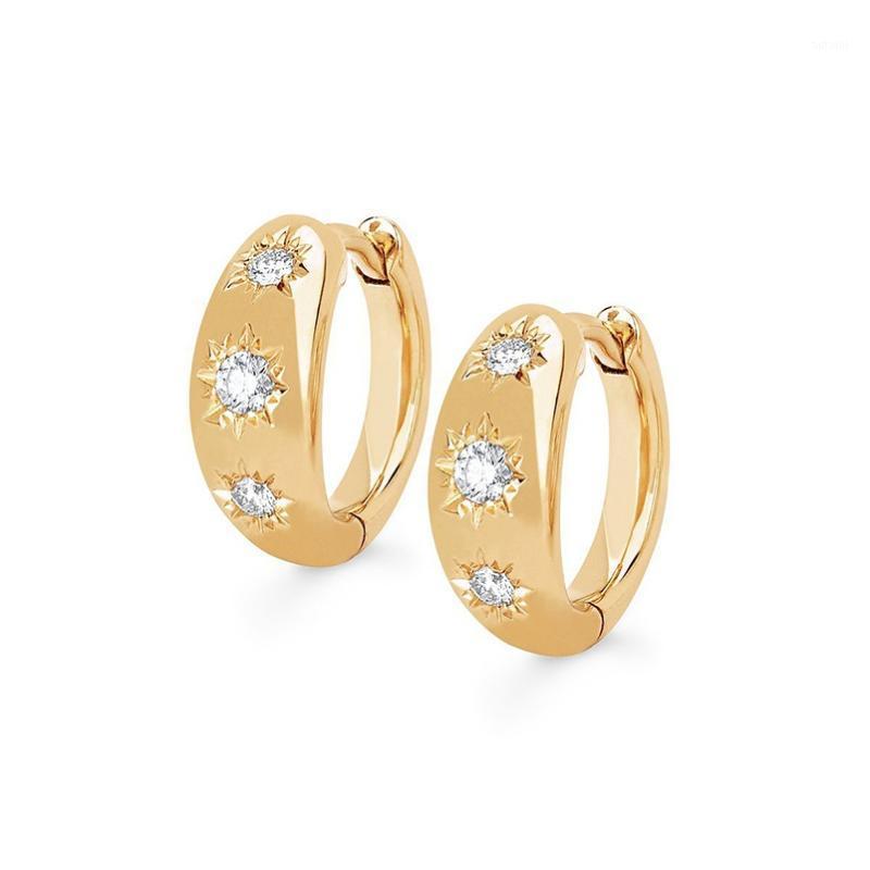 

SMALL Huggie hoop sparking cz starburst engraved vintage fashion women hoop earring Gold1