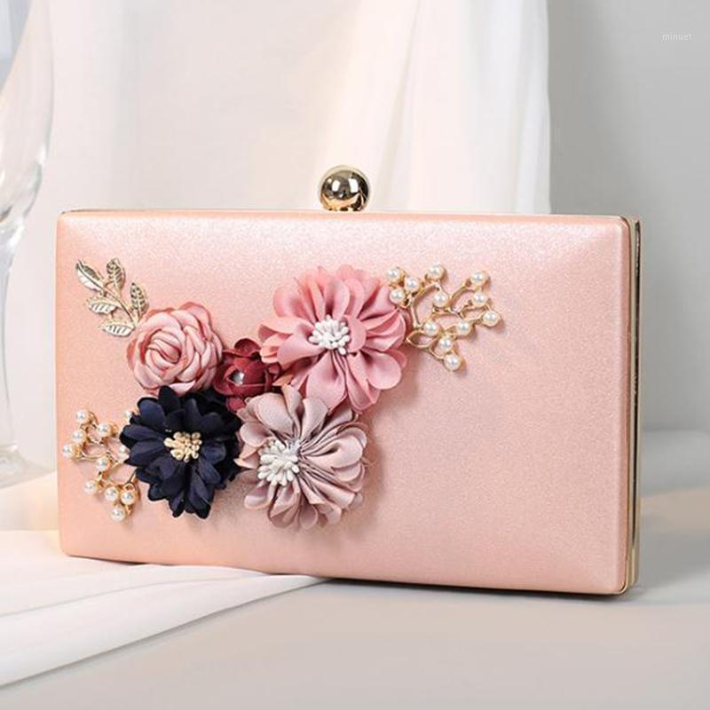 

XIYUAN Red/Gold Wedding PurseWomen Evening Bag Designer Flower Pearl Leather Clutches Small Shoulder Messenger Chain Handbags1