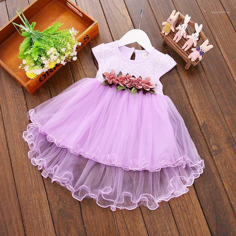 

6M-3Years lace flower short sleeve dress for Infant baby girls Ruffle pricess Ball Gown dresses Summer1, Pink