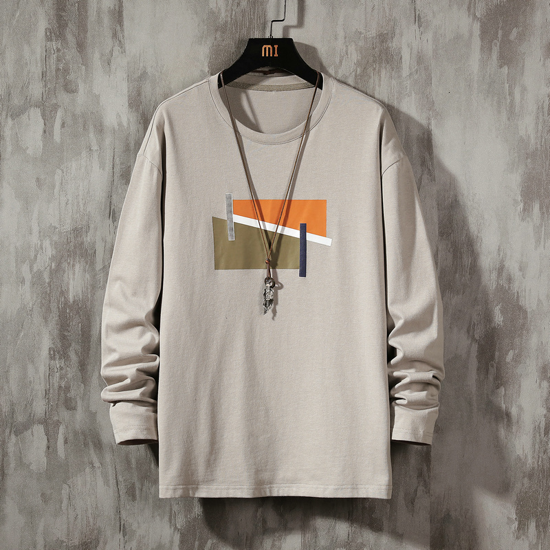 

2021 New Autumn Spring Fashion Oversize Black Tshirt Male Sleeve Long Neck Shirt for Man Upper T-shirts CHS8, Ds917