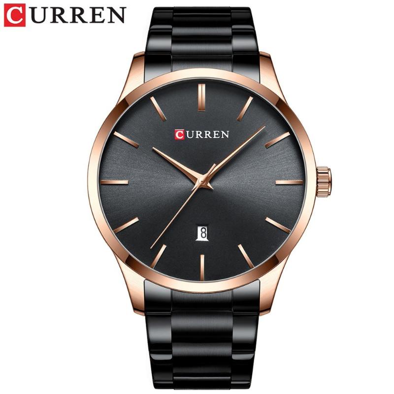 

Wristwatches Watch Classic Exquisite Alloy Case Stainless Steel Band Wrist Quartz Fashion Business Men Calendar Luminous Hands, Black