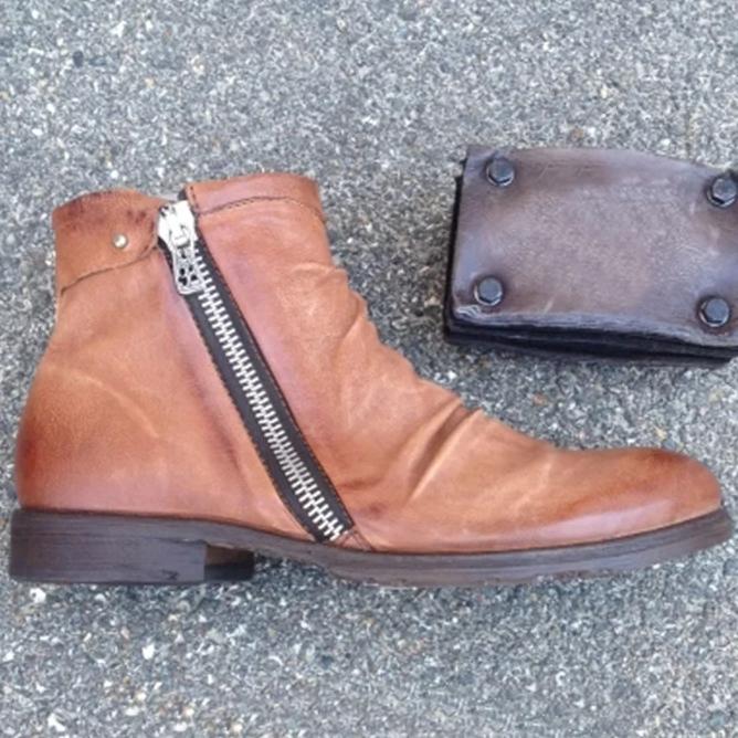 

Women PU Leather Ankle Boots Women Autumn Winter Zipper Vintage Punk Boots Flat Ladies Shoes Flat Short Snow Mujer, Wine red