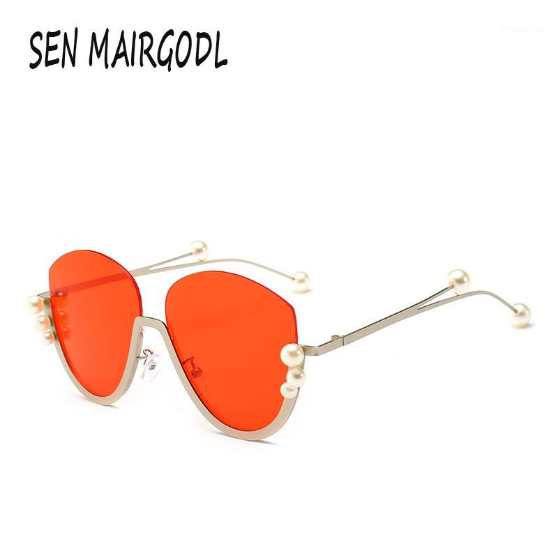 

Luxury inlaid pearl half frame sunglasses women men 2020 Wild square oval design glasses Fashionable retro personality sun glass1
