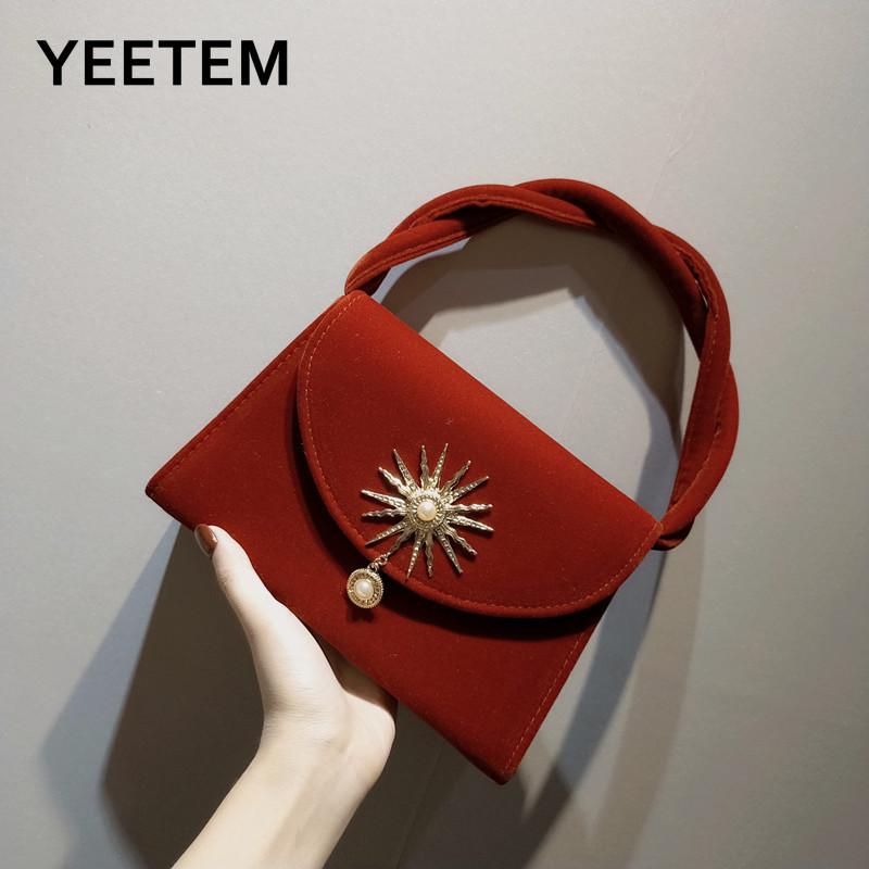 

Velvet Portable Retro Small Square Bag Handbag Cross Bag Small Shoulder with Banquet Women's Purse