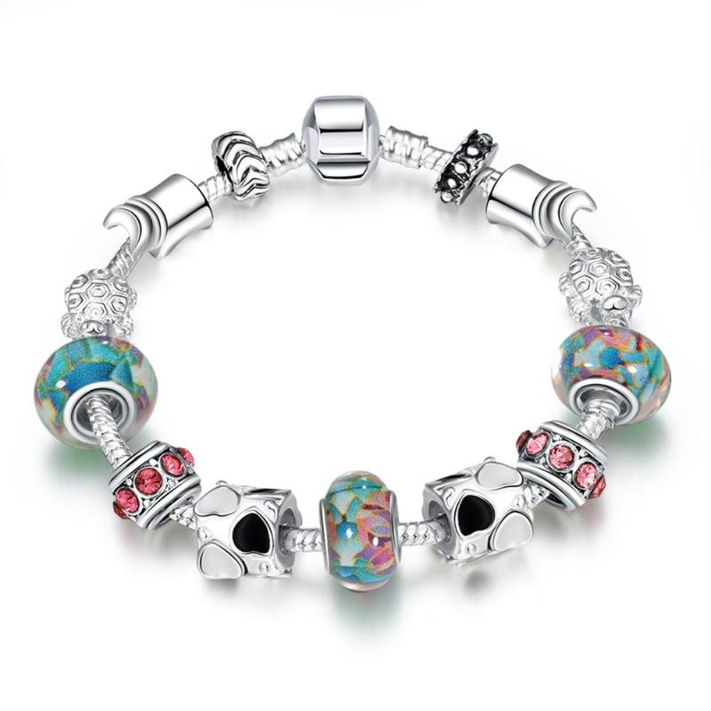 

ERLUER Fashion Bracelets & Bangles For Women Crystal bead Heart love Charm Strand Beads DIY Bracelet Girl jewelry accessories