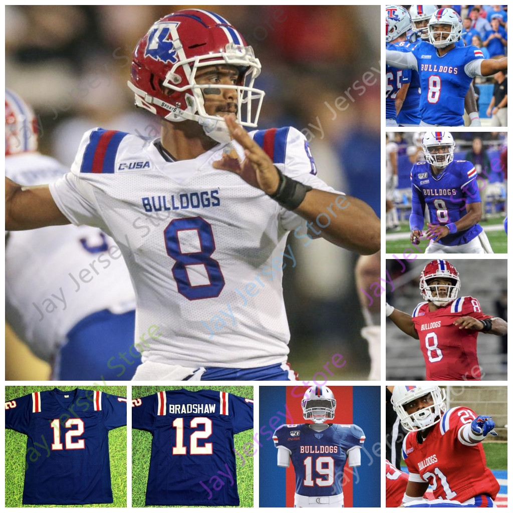 

2020 Custom Louisiana Tech Bulldogs Football Jersey NCAA College Terry Bradshaw J'Mar Smith Justin Henderson Malik Stanley Ka'Derrion Mason, Blue