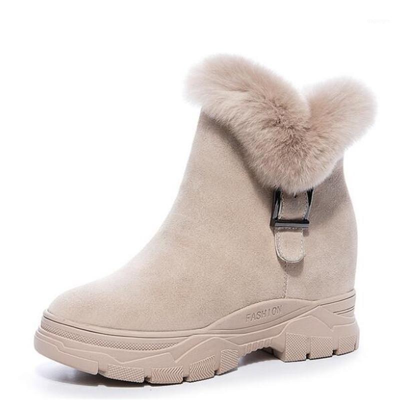 

Matte Cowhide Fur Decoration Women Winter Boots Warm Boots Increase Within High Heel Winter Snow Shoes Women1, Beige