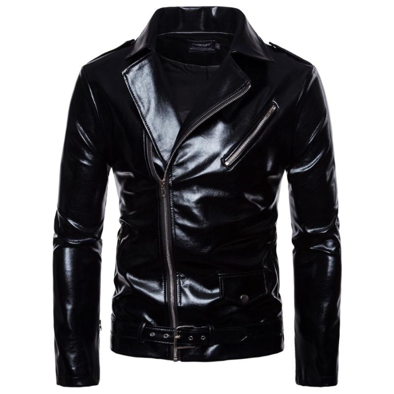 

New Motorcycle Leather Jacket Men Turn-down Collar Multi-Zippers Biker Jackets Male Bomber Leather Jackets Coats, Black