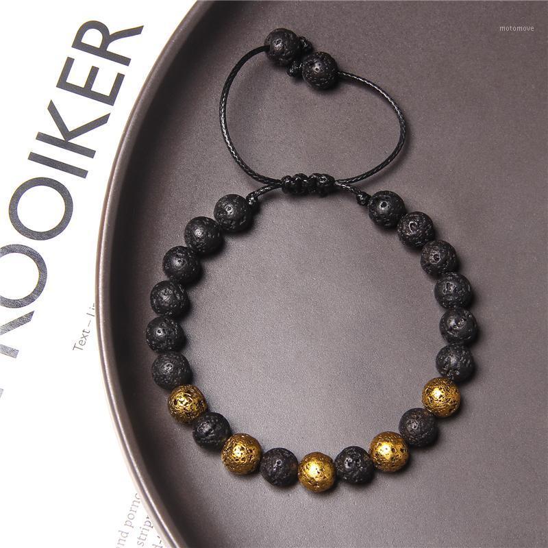 

Natural Black volcanic plating lava stone beads charm couples Woven Bracelet long-distance women men bracelet gifts1
