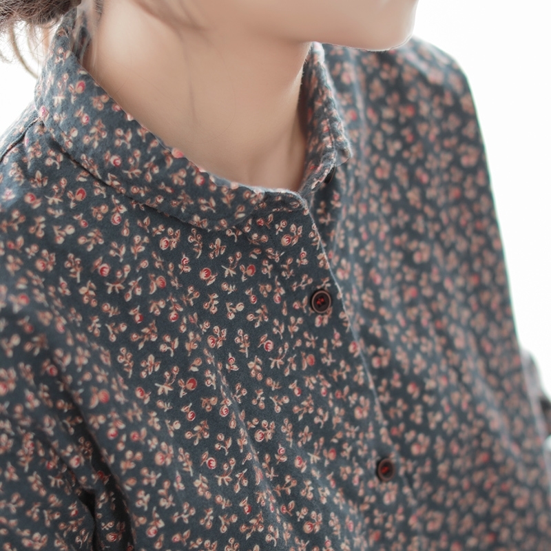 

Vintage broken flowers print peter pan collar cotton long sleeve shirt blouse women autumn winter 201201, Pictue