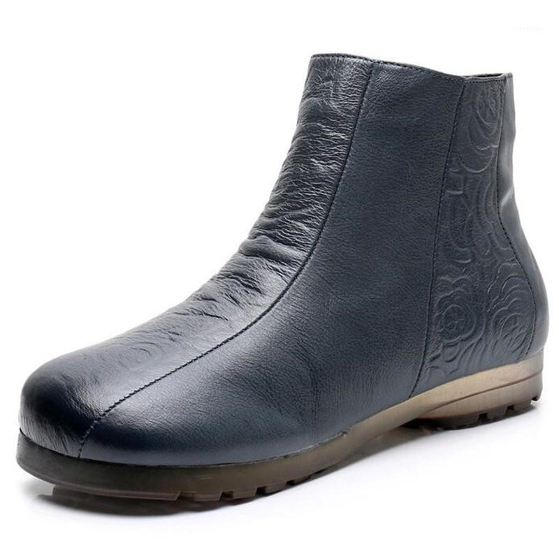 

New Top Cowhide Autumn Winter Boots Short Boots Comfort Soft Bottom Non-slip Wear Flat Women Leather Shoes Mother1, Black