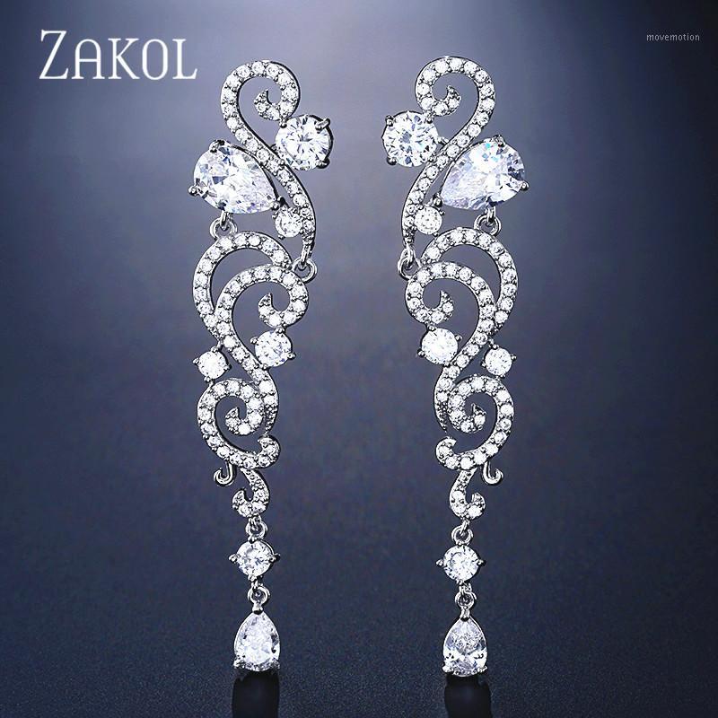 

ZAKOL Luxury Cubic Zirconia Long Wedding Dangle Earrings for Women Fashion Leaf Bridesmaid Bridal Jewelry FSEP22921