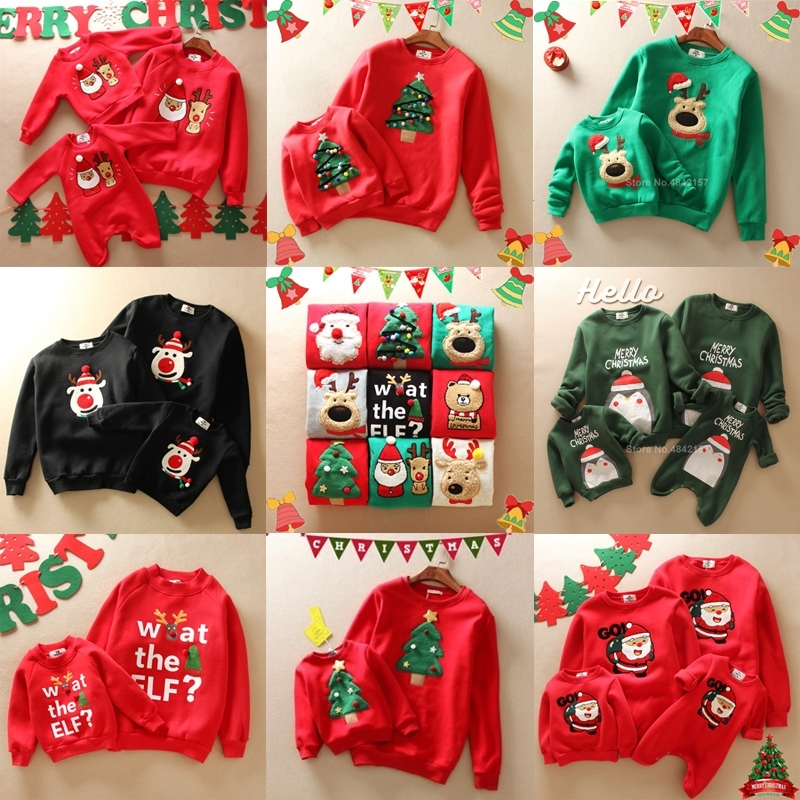 

Thick Family Christmas Sweaters New Year Look Matching Outfits Santa Claus Embroidery Cartoon Dad Mommy and Me Hoodies Clothing 201128, Color6