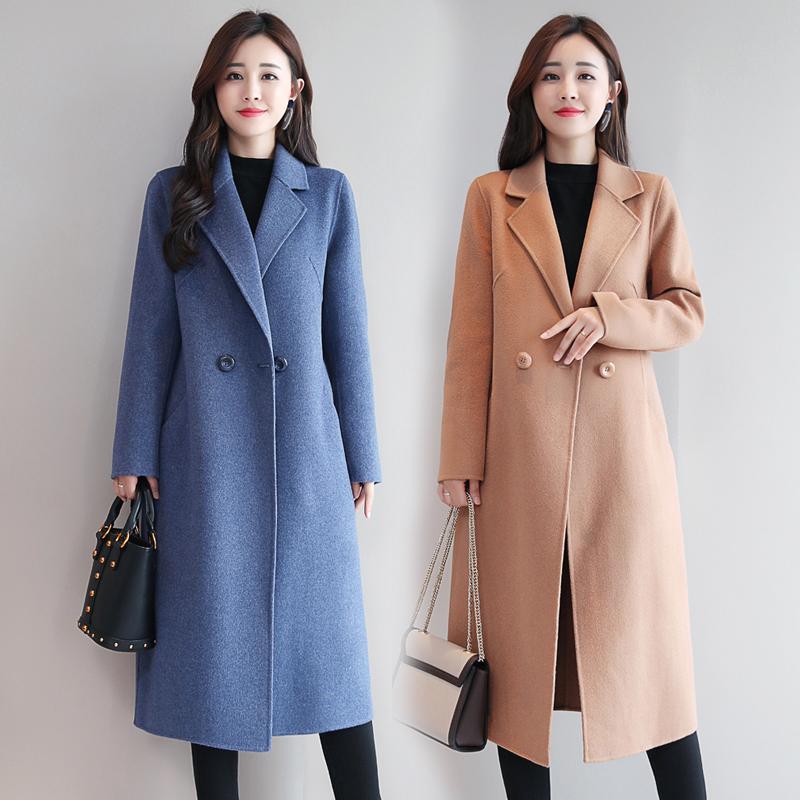 

2020 New Winter Woolen Coat Women High Quality Long Wool Blend Lady Casual Turn Down Collar Wool Coat Overcoat Elegant Clothes, Black